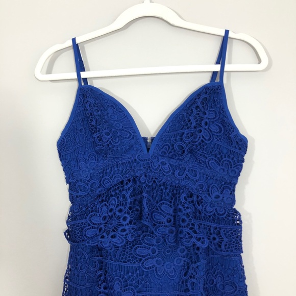 Guess Cobalt Bright Blue Peplum Lace Midi Dress - Picture 4 of 9